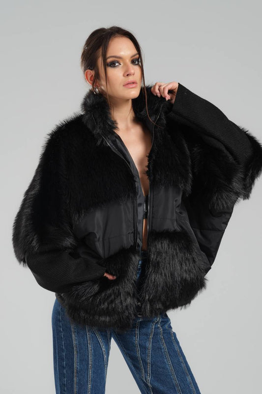 Faux fur jacket in black