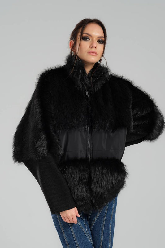 Faux fur jacket in black